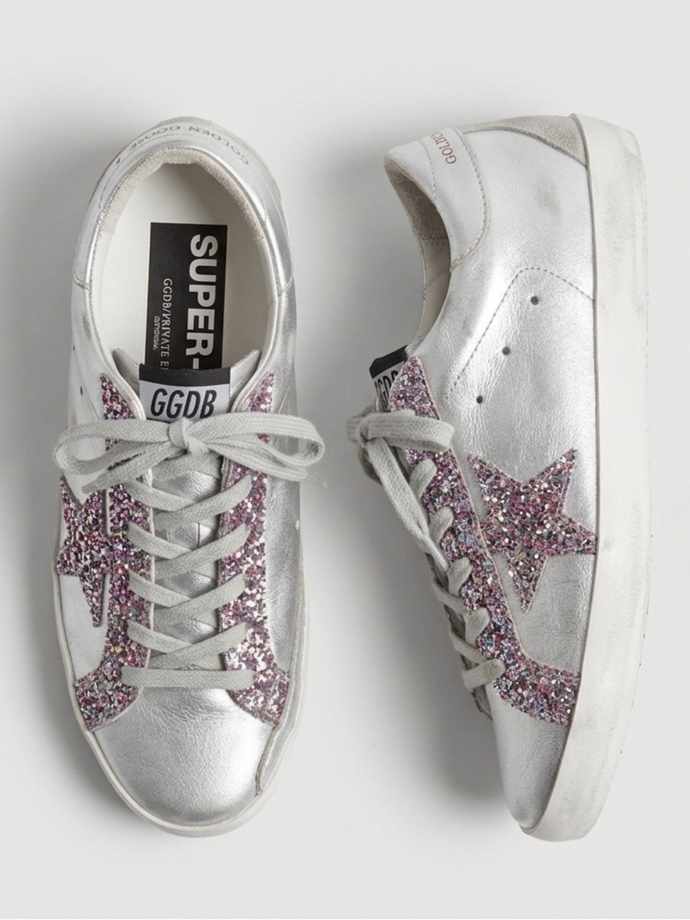 Golden Goose 🪿 Silver with Multicolor Glitter Sneakers 👟 👟 Super Star ⭐️⭐️ EUC